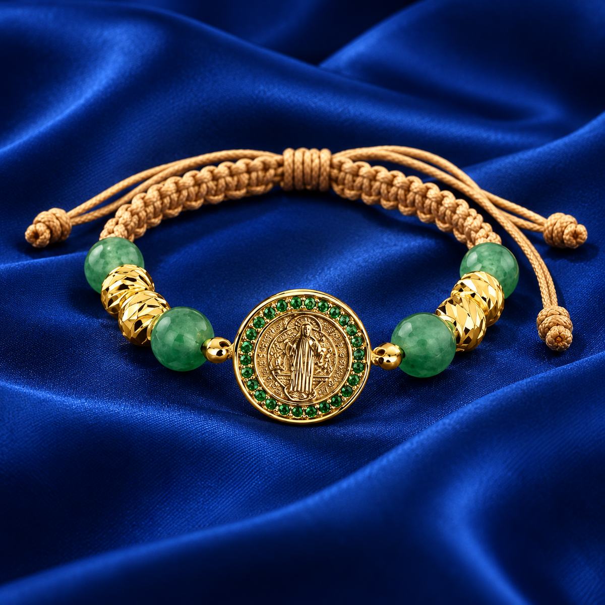 Pulsera San Benito Esmeralda Cordón Natural