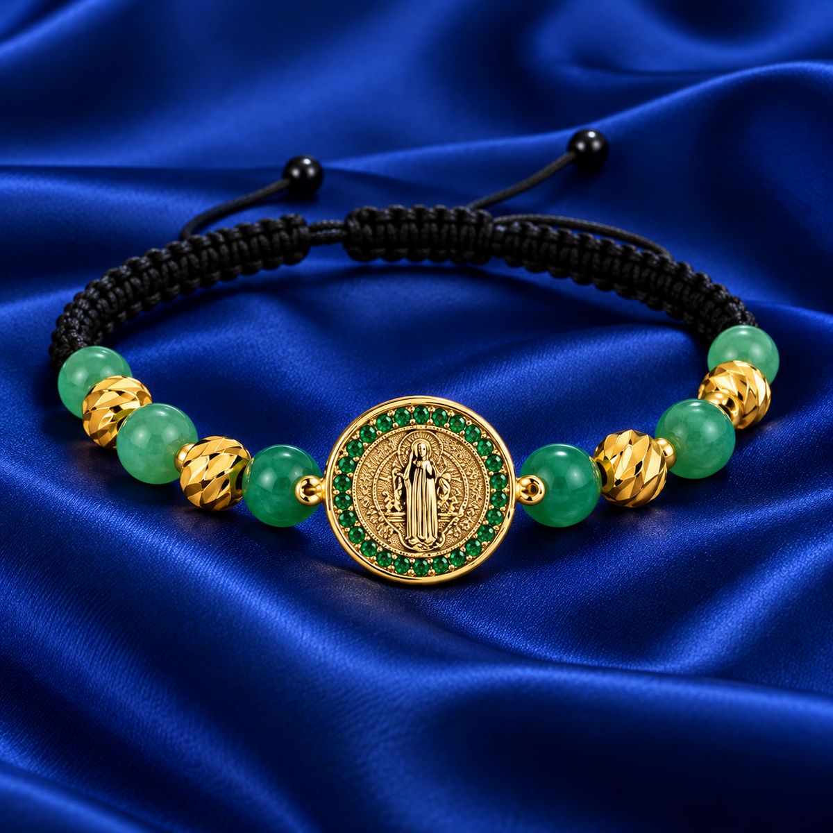 Pulsera San Benito Esmeralda Hilo Negro