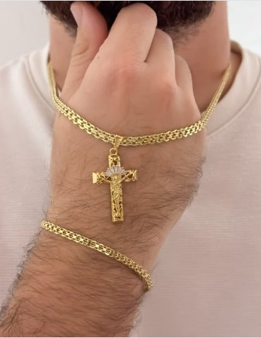 Set Hombre Cruz de Cristo: Cadena + Pulsera